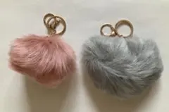 ポンポンチャーム　ピンク　グレー