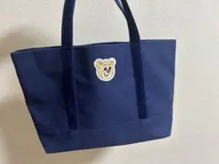 n*u様 新品★ファミリア★ブック入れ（マチ付き）ネイビー★くま ファミリア くま ネイビー ブック入れ マチ付き デニムバッグ トート