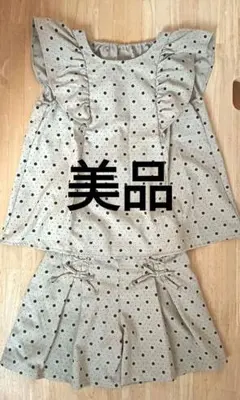 美品　GU　セット フリルトップス　キュロット　パンツ　140 　猫　水玉
