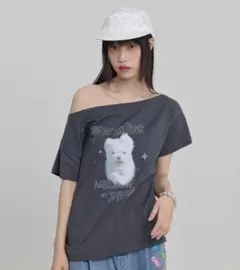 WAIKEI メロウドリーム クラウドオフショルダー半袖Tシャツ チャコールのサムネイル