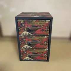 3段木製小物入れ 花柄デザイン