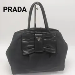 極美品✨プラダ　トートバッグ　ブラック　黒　リボン