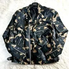 激レア ザラ ダブルライダースジャケット 迷彩 カモ 42 XL