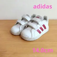adidas キッズ スニーカー ピンク ラメ マジックテープ 14.0cm