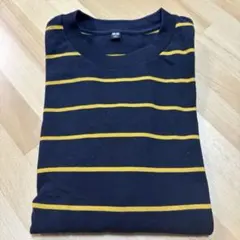 ユニクロ　UNIQLO メンズ　ネイビーとイエローのストライプ長袖カットソー