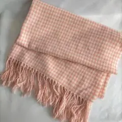 レディース大判マフラーストール ベビーピンク千鳥格子 膝掛け