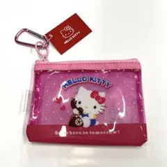 新品 HELLO KITTY クリアピンクポーチ カラビナ付き キティ レトロ柄