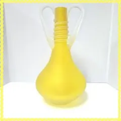 ヴィンテージ風 ガラス 花瓶 フラワーベース イエロー ハンドル付