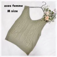 【アクシーズファム】ニットベスト M カーキ Vネック レースアップ 重ね着