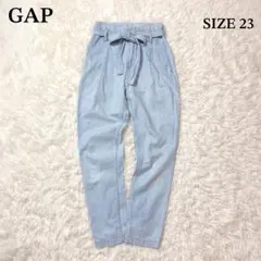 GAP ギャップ　パンツ　デニム　ライトインディゴ　ウエストリボン　ストライプ