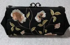 HANAIYUKIKO和装用バッグ 黒色 花柄刺繍