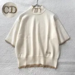 Christian Dior CD刺繍 半袖 ニット ハイネック ラメライン L Christian Dior CD刺繍 半袖 ニット ハイネック ラメライン L - メルカリ