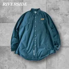 Riverside ワークシャツ XL 深緑 OTIS 企業ロゴ 刺繍90s古着
