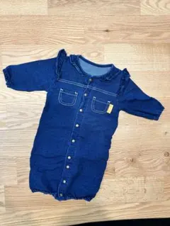 ブルー フリル付きロンパース　ツーウェイ　50-70センチ