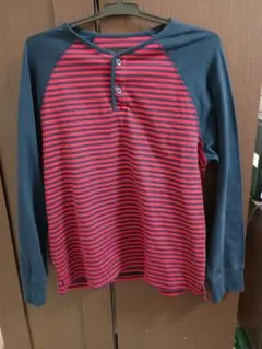 赤と紺のストライプ 長袖カットソー Lサイズ