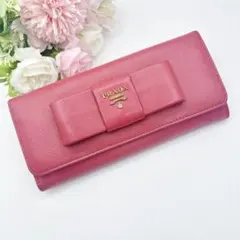 美品✨️PRADA 長財布 サフィアーノ フィオッコ ピンク リボン