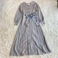 ジルバイジルスチュアート　スカーフ付ニットワンピース　Vネック　ブルー　リボン