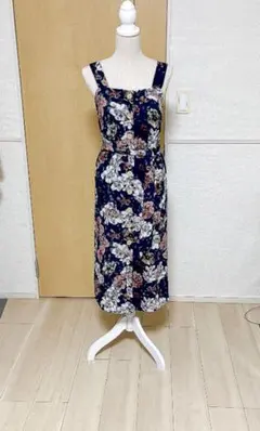 未使用 AMBIENT 花柄ワンピース ネイビー フロントボタン 夏ワンピ