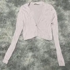 ZARA リブニットカーディガン ピンク Mのサムネイル