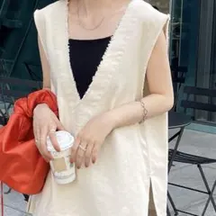 【美品】 DISCOAT USコットンフリンジ深Vベスト