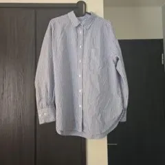 ストライプシャツ　青白　　夏服　シャツ　レディース