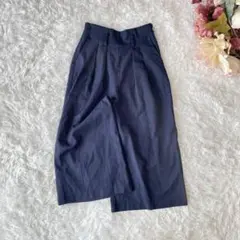 OZOCハイウエストタックワイドパンツ（38）ネイビー系