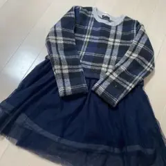 ネイビー系チェックワンピース　裏起毛
