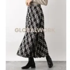 【GLOBALWORK】チェックプリーツロングスカート黒白　REGサイズ　М