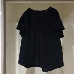 しまむらmumu&coブラック 半袖ブラウス フレアスリーブLLのサムネイル