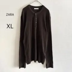 ZARA ザラ 長袖カットソー ヘンリーネック リブ ブラウン XL メンズのサムネイル