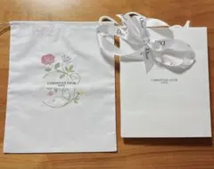 Dior/ディオール、巾着保存袋(巾着ポーチ)+リボン ギフト袋 花柄刺繍