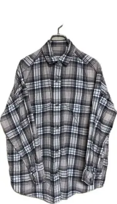 GUチェック柄 長袖ネルシャツ ベージュ/黒　オーバーサイズ