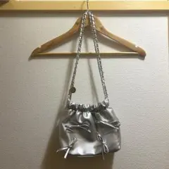 リボン チェーンバッグ シルバー