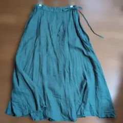 リネン100% ダークグリーン ロングスカート