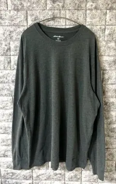 Eddie Bauer 無地クルーネック長袖カットソー カーキ US古着 美品