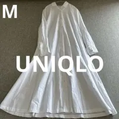 ユニクロ/コットンAラインシャツワンピース/白/ロング丈/Mサイズ