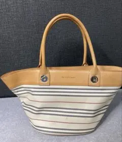 BURBERRY トートバッグ ロングハンドル ボーダー 肩掛け ベージュ