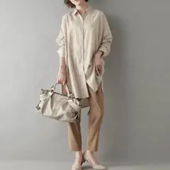 【美品】リヴドロワ ストライプ ビッグシャツ ベージュのサムネイル