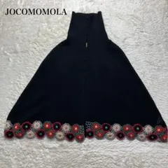 美品✨ホコモモラ　花柄刺繍 ケープカーディガン　鍵編み　ニット　ウール　黒