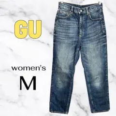【GU】神デニム　ハイウエストストレート　脚長効果　厚みあり　着回し　ブルー　M