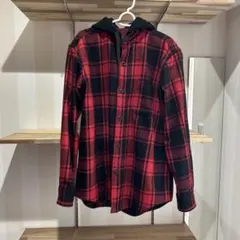 FAT フード付きネルシャツ 赤黒チェック