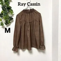 美品【レイカズン】Ray Cassinチェック柄 ブラウス ブラウンM フリル袖のサムネイル