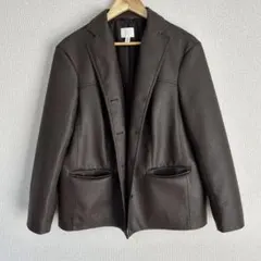 ブラウン　H&M レザーシングルブレストジャケット　M