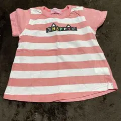 ピンクと白のストライプ Tシャツ 80