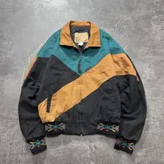 USA製ネイティブ柄ダックジャケット短丈古着ブラックグリーンキャメル黒