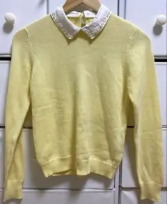 イエロー 襟付き 長袖ニットセーター earth music&ecology