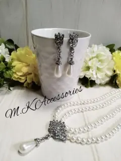 ✴weddingウエディング  2連パールネックレス＆ピアスセット✴　②