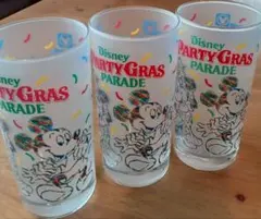 【レトロ】ディズニーランド　グラス3個セットPARTY GRAS PARADE