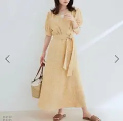 VIS 花柄カシュクールアソートワンピース イエロー　ロングワンピース