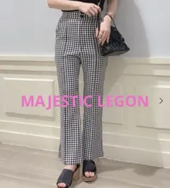マジェスティックレゴン ギンガムスリムパンツ ブラック 黒Mサイズ ハイウエスト